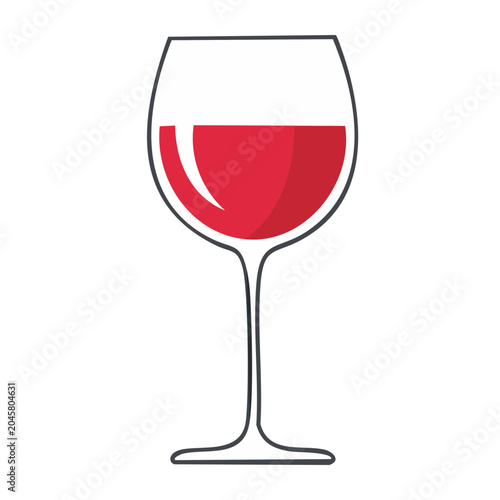 Flat design icon of a wine glass filled with red wine