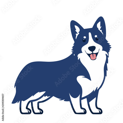 Flat design illustration of a blue and white corgi dog