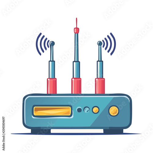Flat design illustration of a wireless router with antennas