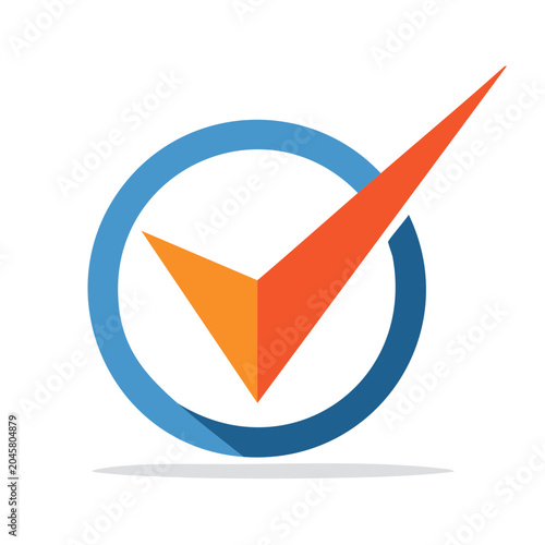 Orange and blue checkmark icon in a circle