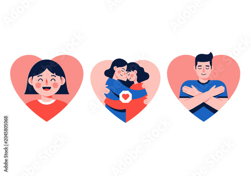 Foto Self-Love and Mental Health Awareness Concept Illustration with People Hugging a