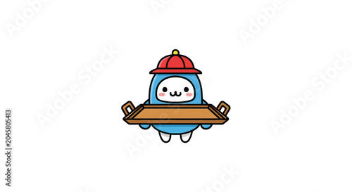 Cartoon character in blue hoodie.