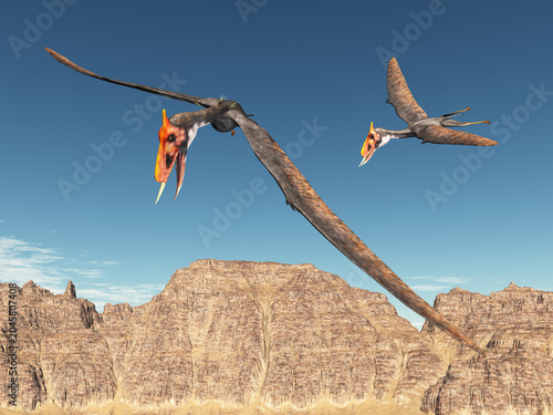 Flugsaurier Dsungaripterus über einem Canyon