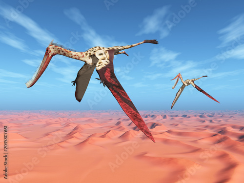 Flugsaurier Pterodaustro über einer Wüstenlandschaft