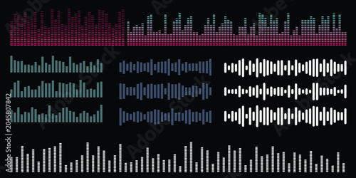 Canvas-taulu Digital audio equalizer sound wave set isolated on dark background