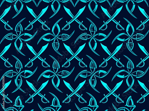 Photos Fantasy Pirate Seamless Pattern with Crossed Sabers and Tribal Blade Ornaments o