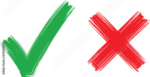 Bild auf Leinwand Green check mark and red cross sign for correct and incorrect choice or survey r