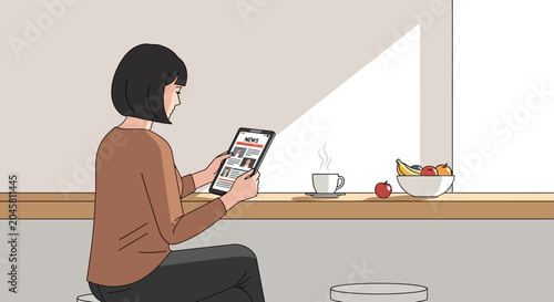 Woman sitting with digital tablet.