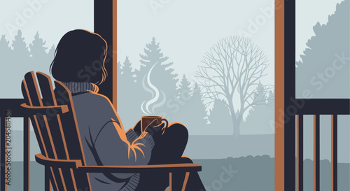 Woman sitting on chair relaxing outside.