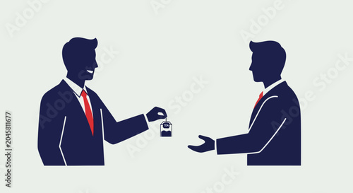 Businessmen exchanging a briefcase deal.