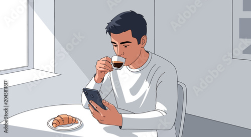 Man sitting alone drinking coffee.