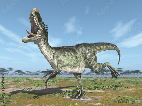 Dinosaurier Monolophosaurus in einer Landschaft