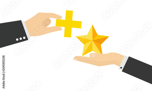 Bild auf Leinwand Businessman Holding Star Symbol to Increase Product Value, Profit Growth and Competitive Advantage Concept, Flat Vector Illustration
