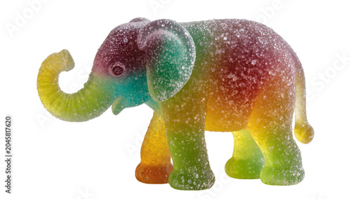 Cuadro en lienzo Rainbow colored gummy elephant candy, isolated on transparent background