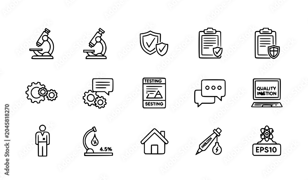 Fototapeta premium Inspection research and quality control line icon bundle vector isolated white background