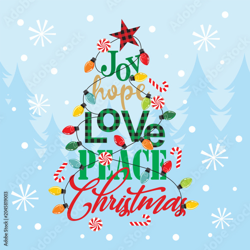 Valokuva Christmas Tree with Holiday Words and Lights Illustration