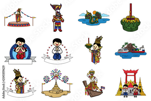 Canvas-taulu Thai Cultural Festival Traditional Symbols Vector Collection