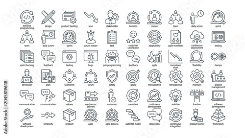 Foto Modern agile software development and project management thin line icons vector