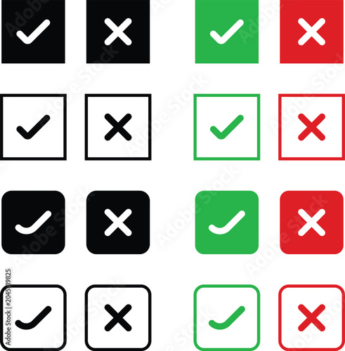 Canvas-taulu Check mark and cross icons in various colors and styles