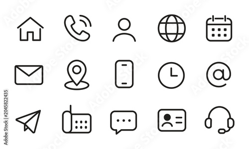Valokuva Contact Icon Set Vector Collection Featuring Home, Phone, User, Globe, Email, Ca