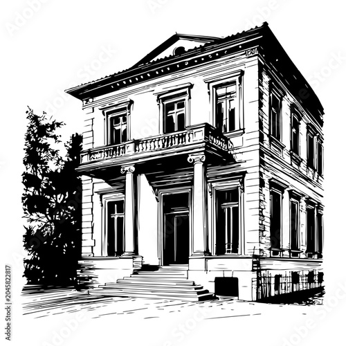 Bild auf Leinwand The facade of an old mansion, architectural drawing