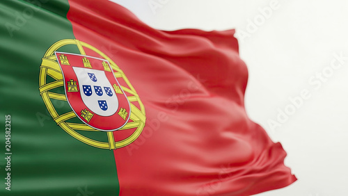 Portuguese Flag Flapping in the Wind with Bright Background
