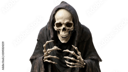 Fotografie Grim Reaper skeleton figure with bony hands, isolated on transparent background