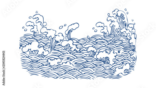 Foto Traditional Ocean Wave Ornament Pattern Vector, Asian Decorative Sea Wave Design