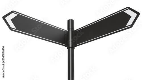 Black directional signpost with white arrow markers, isolated on transparent background