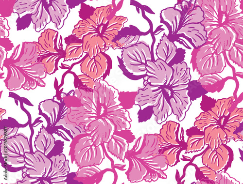 Foto Trendy Hand drawn doodle floral pattern with flowers and leaves
