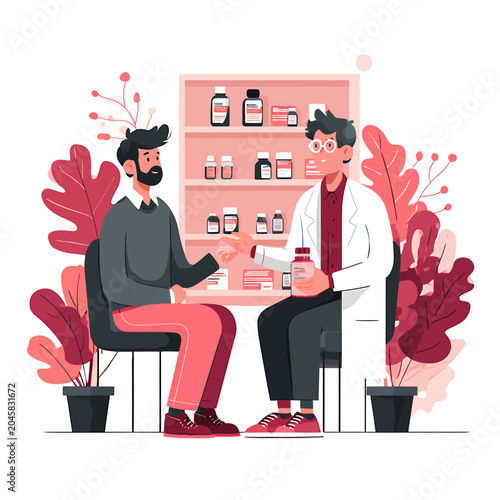 Bild auf Leinwand Pharmacist provides professional medical advice to a patient sitting in a modern clinic office