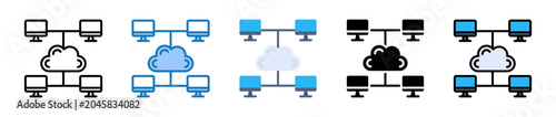 Cloud Network multiple style icons set design vector illustration. 
