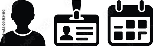 Fotografie Minimalist silhouette icons set depicting a person, an id badge, and a calendar