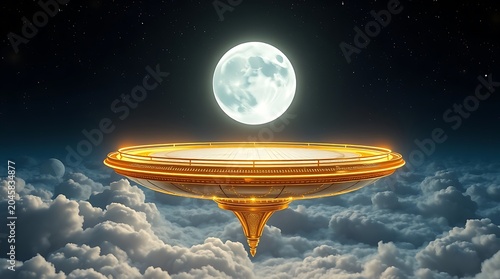 Golden Moon Platform Above the Clouds