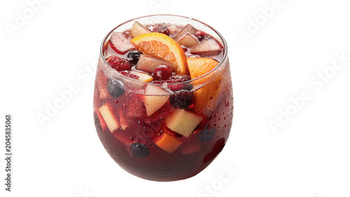 Tableau sur toile Traditional Spanish fruit sangria red wine cocktail in glass isolated on transpa