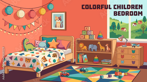 Obraz na płótnie Colorful children bedroom interior with toys furniture playful decoration and co