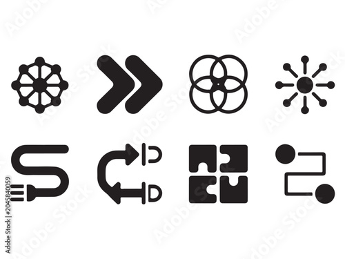 Setofvarioustechnologyandcommunicationiconsonwhitebackground  a collection of black technology and communication symbols