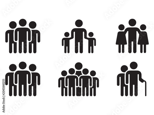 Stick figures of people in various social groups and relationships standing together  friends family colleagues