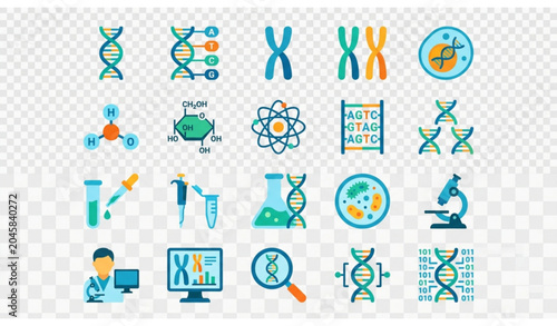 Foto DNA genetics molecule chromosome icon set vector illustration EPS 10