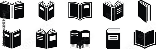 Foto book icon set black and white book glyphs vector pack icons bundle