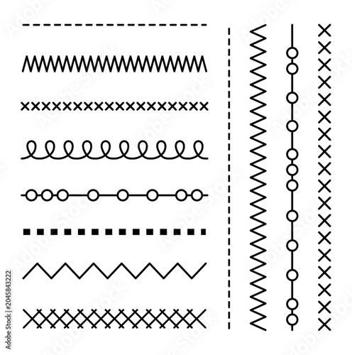 Quadro em tela Set of dashed straight lines of different styles