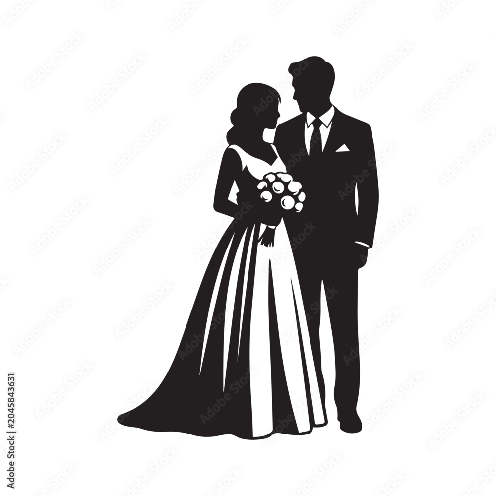 Fototapeta premium Wedding Couple Silhouette Vector