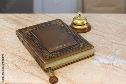 Hotel Guest Book with Brass Service Bell
