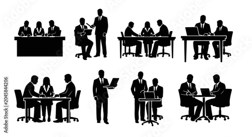 Business People Meeting Silhouettes Set for Corporate Projects