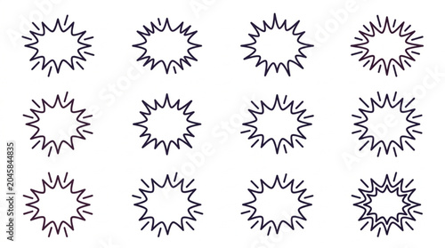 Collection of twelve starburst speech bubble outlines.