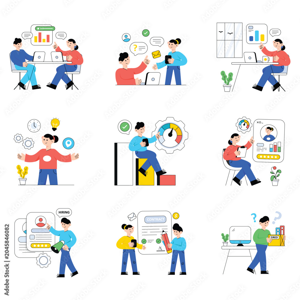 Fototapeta premium Human resources (HR) vector illustration set 03