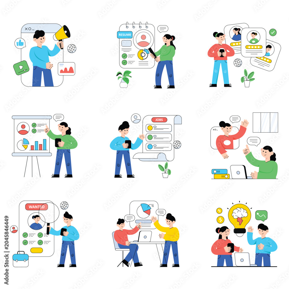 Fototapeta premium Human resources (HR) vector illustration set 01