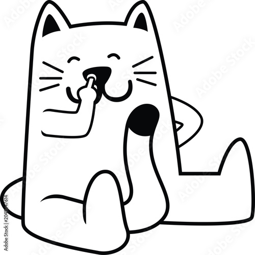a cat is sitting on its tail and is picking its nose happily vector illustration icon