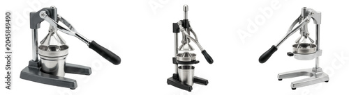 Fotografie A Set of heavy duty manual citrus juicer presses with lever handles and stainles