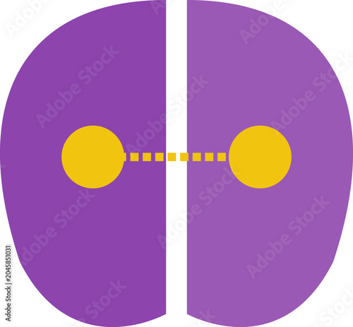 Purple, abstract, brain, icon, split, yellow, dotted line, vector graphics
